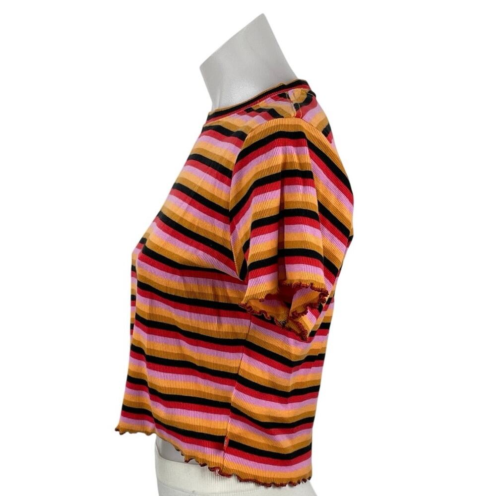 Dickies Women's Multicolor Striped Retro Short Sleeve Crop T Shirt Tee Top Sz L - Picture 3 of 6